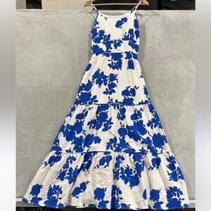 New Floral Blue and White Linen Blend Dress Cynthia Rowley size L